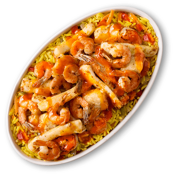 Spicy seafood pot bowl of rice with prawns and calamari