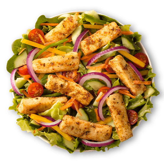 Grilled hake fillet with garden salad