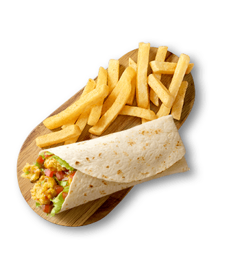 Veggie wrap with chips on a wooden board